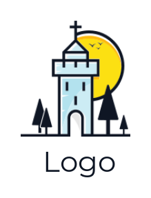 make a religion logo Church sun trees and birds