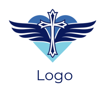 design a religious logo cross of Christianity with wings and heart 